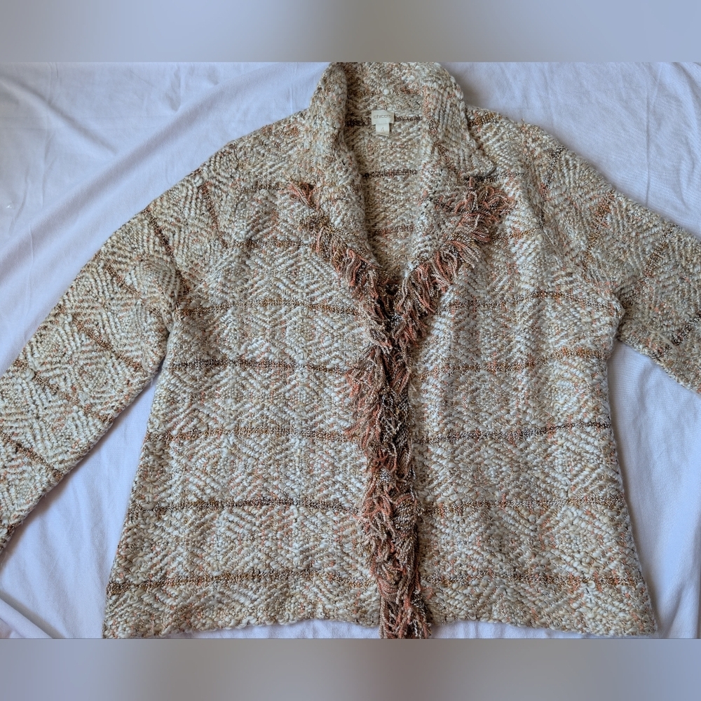 Chicos Wool & Alpac Soft Chunky Knit Open front Cardigan/Sweater Jacket Size XXL